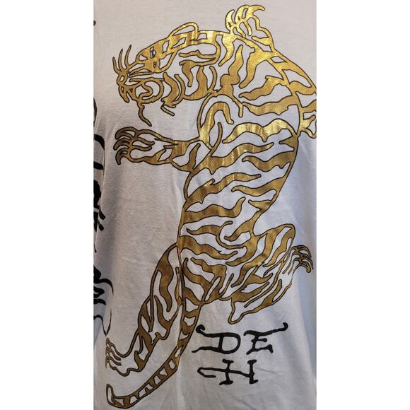 Y2K Ed Hardy Gold Tiger Logo Tee White Vintage Large Retro Scene Emo - Picture 4 of 10